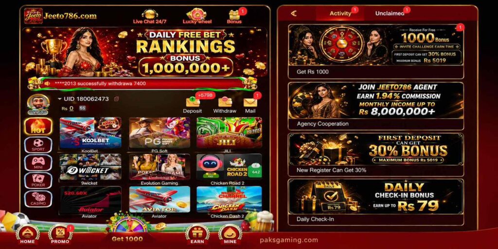 Jeeto786 APK download app interface for Android users in Pakistan