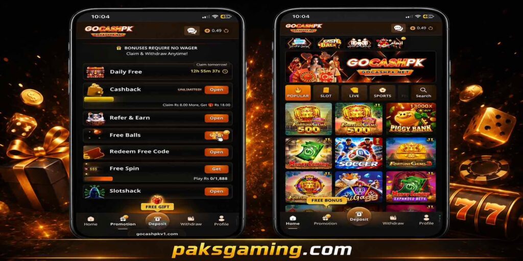 GOCASHPK.GAME app download guide with gaming features, rewards, and online game interface.