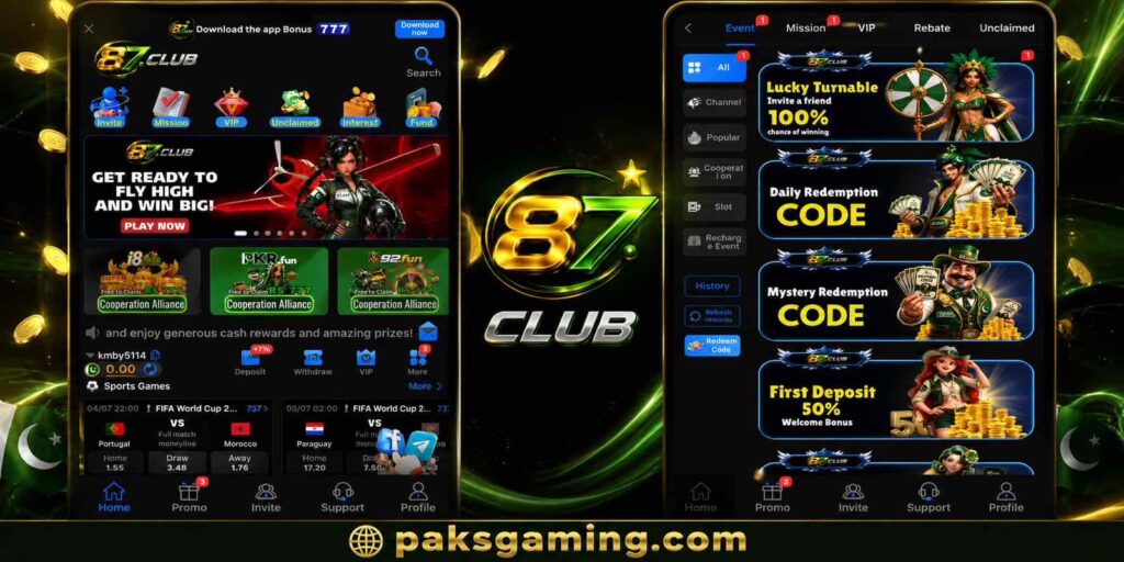 87 GAME mobile gaming platform interface with secure login and responsive gameplay
