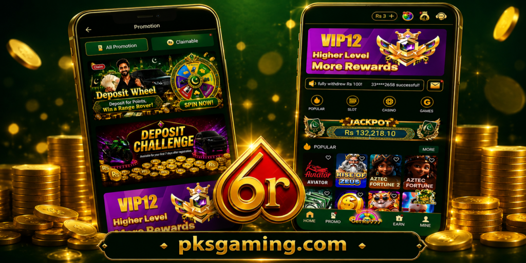 6r.GAMES homepage interface showing online gaming platform dashboard with mobile-friendly design, game categories, and secure user navigation.